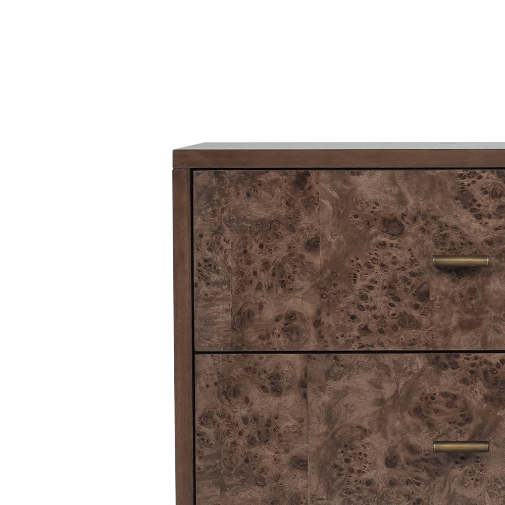 Priaz Night stand with 2 drawers in Walnut & Antique brass Finish