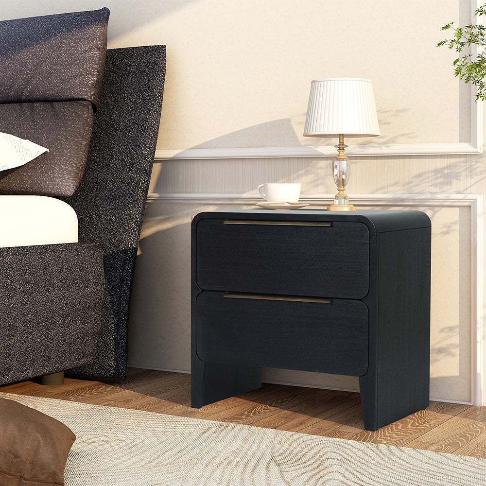 Ambrox Night stand with 2 drawers in Black & Antique Brass Finish