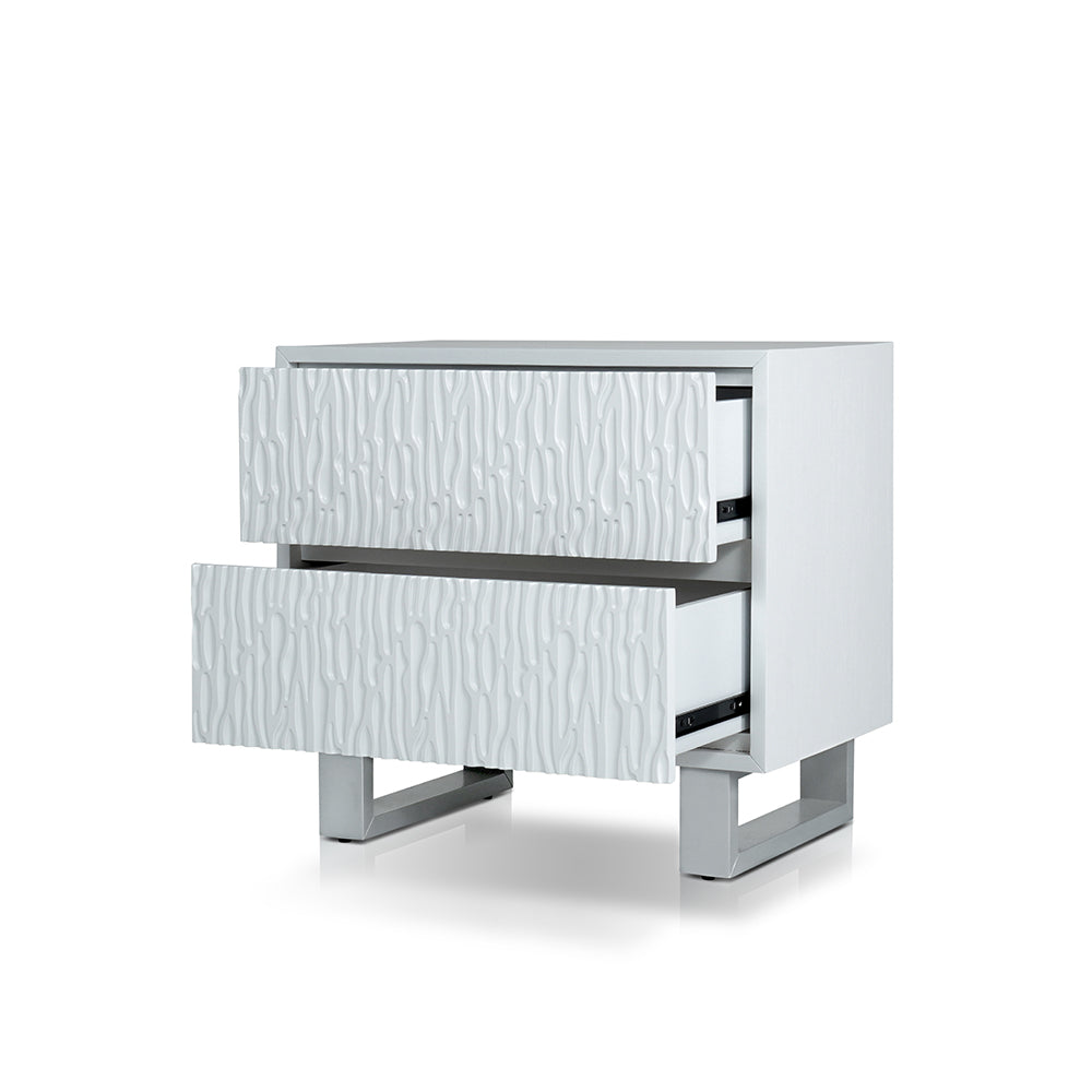 Tijano Night stand with 2 drawers in Rustic white & Silver Finish