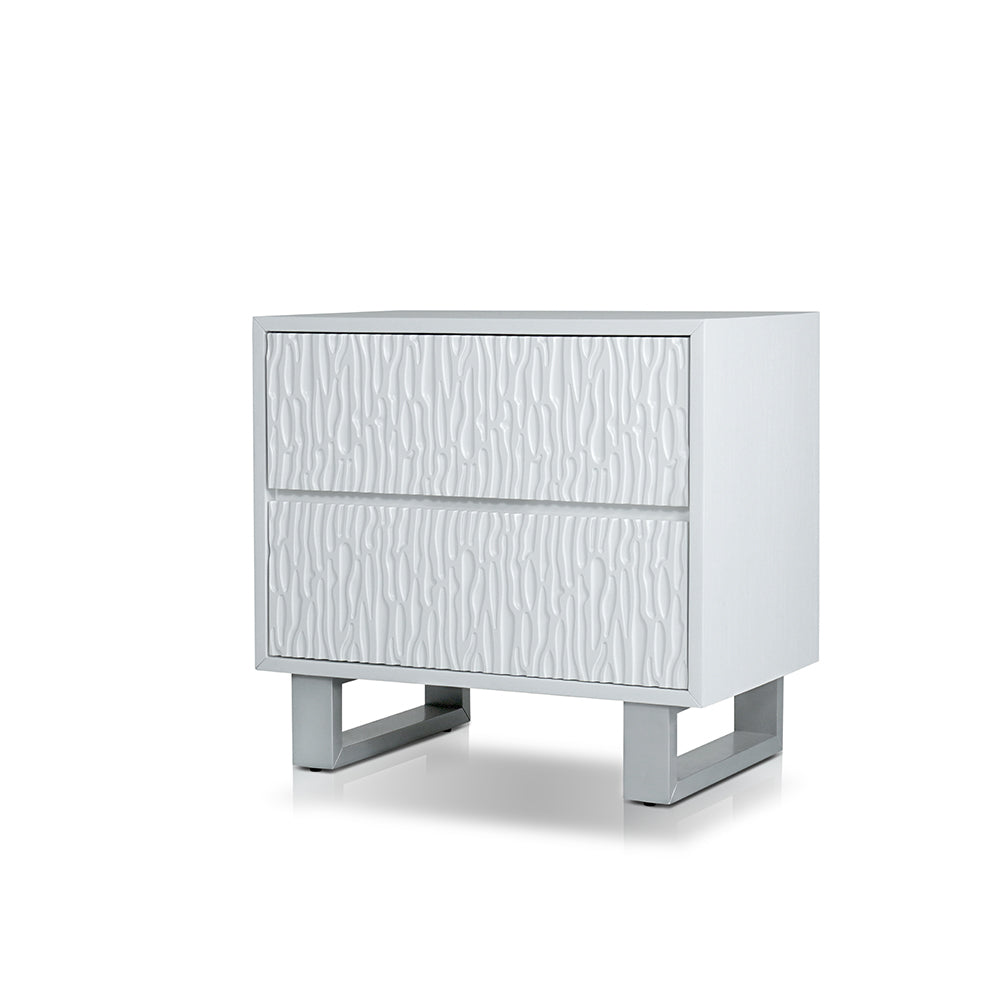 Tijano Night stand with 2 drawers in Rustic white & Silver Finish
