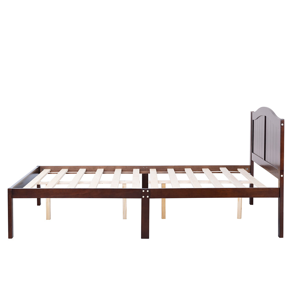 Wajih Full Size Bed, Wood Platform Bed Frame with Headboard For Kids, Slatted, Dark Walnut