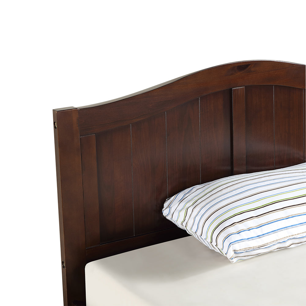 Wajih I Twin Size Bed, Wood Platform Bed Frame with Headboard For Kids, Slatted, Dark Walnut