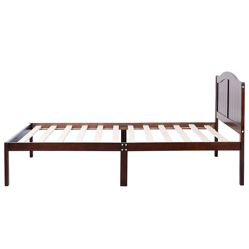 Wajih I Twin Size Bed, Wood Platform Bed Frame with Headboard For Kids, Slatted, Dark Walnut