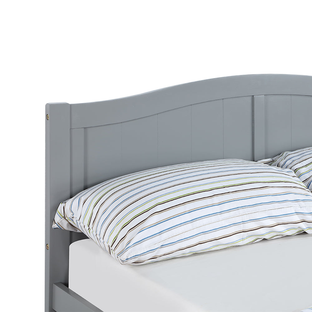 Wajih II Full Size Bed, Wood Platform Bed Frame with Headboard For Kids, Slatted, Gray