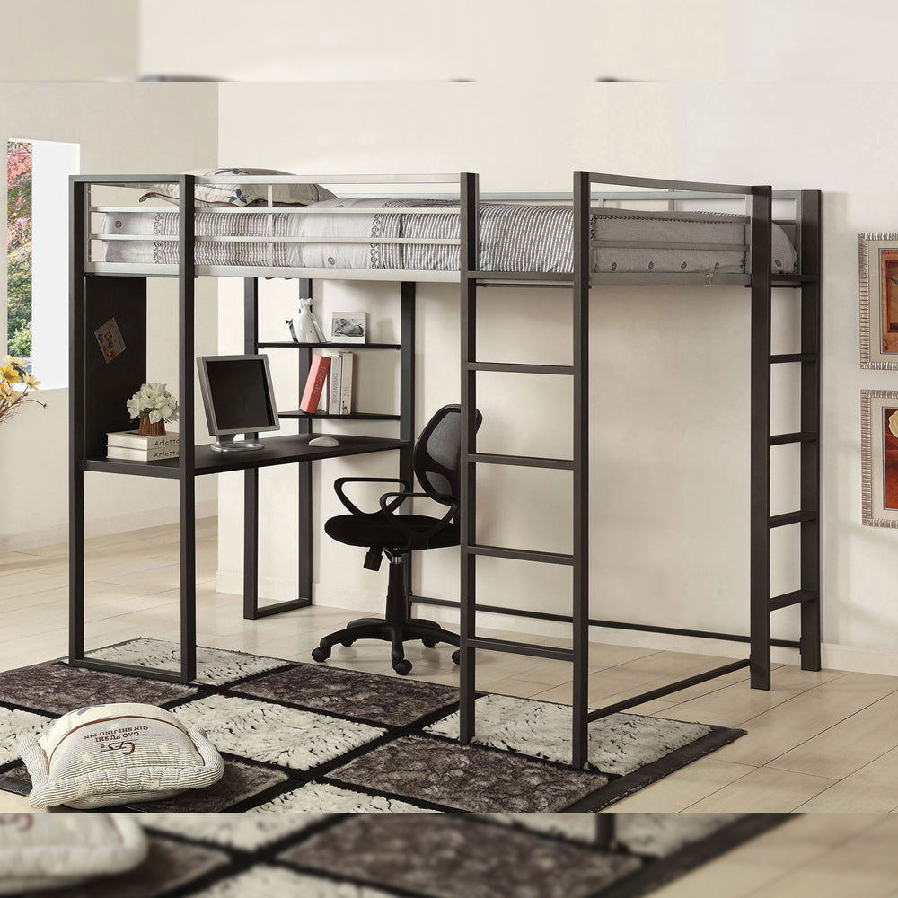 Sherman Full Bed w/ Workstation in Silver/Gun Metal finish