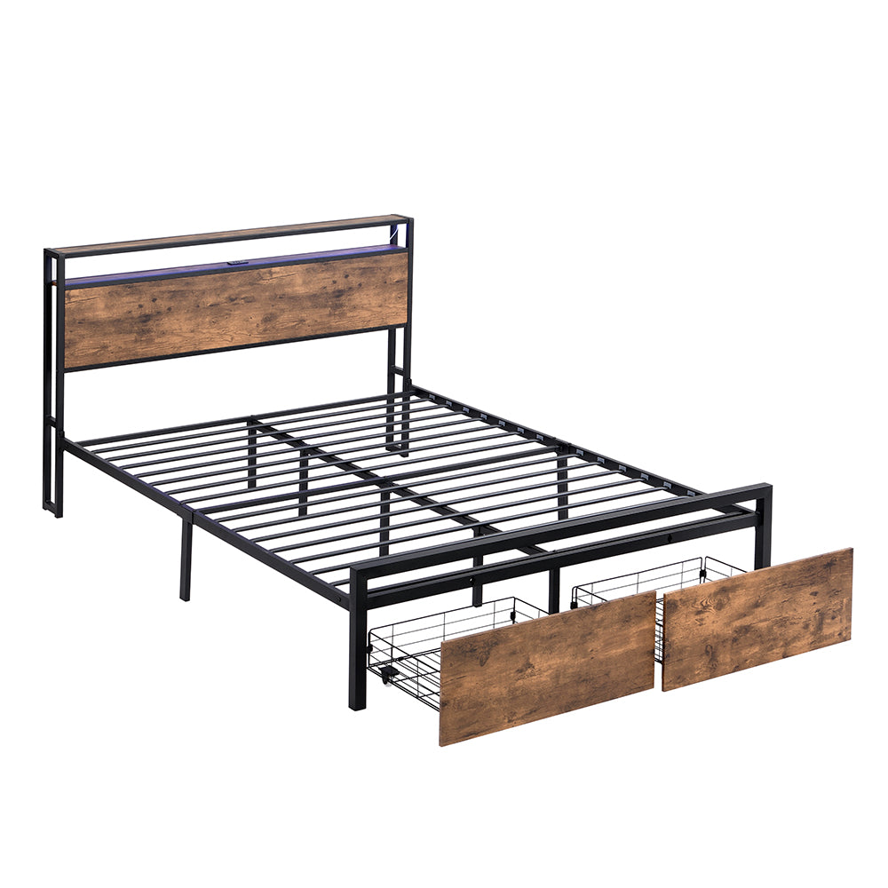 Jellai Queen Size Bed Frame in Black+Brown Finish