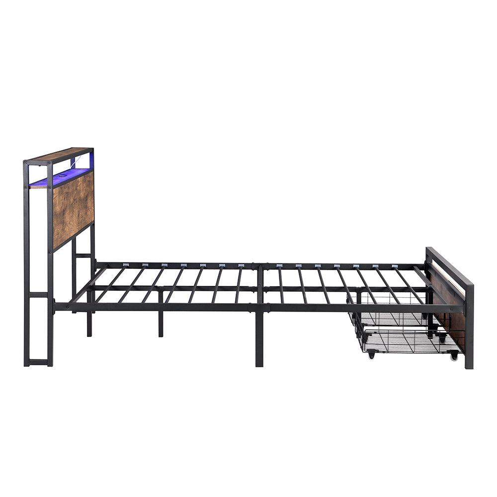 Jellai Queen Size Bed Frame in Black+Brown Finish