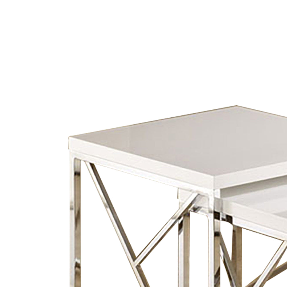 Atticuss III Nesting Table with White Tops Large and chorme legs