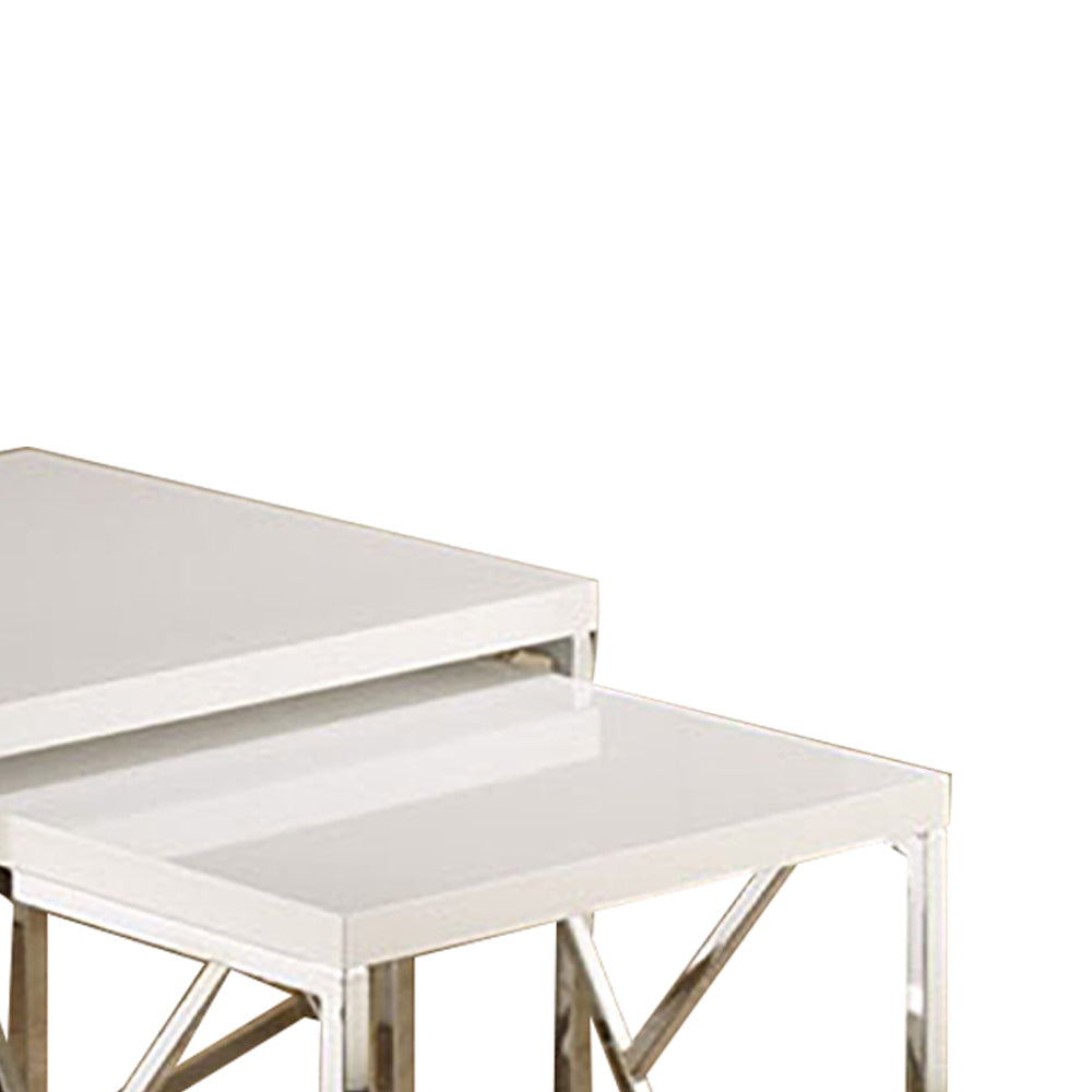 Atticuss III Nesting Table with White Tops Large and chorme legs