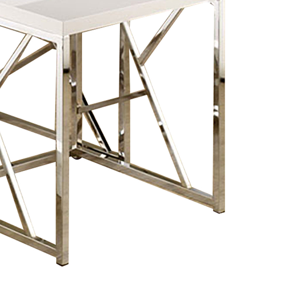 Atticuss III Nesting Table with White Tops Large and chorme legs