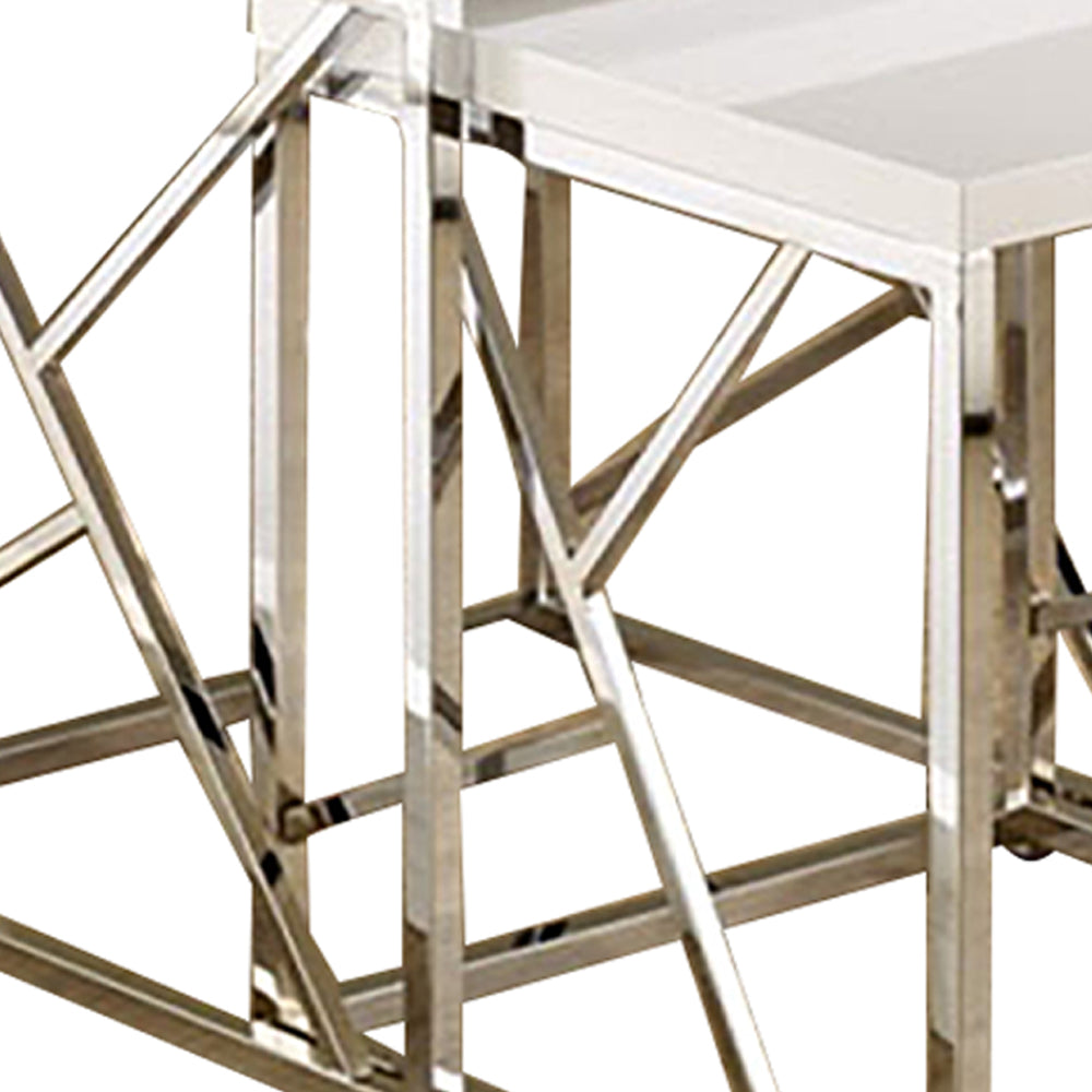 Atticuss III Nesting Table with White Tops Large and chorme legs