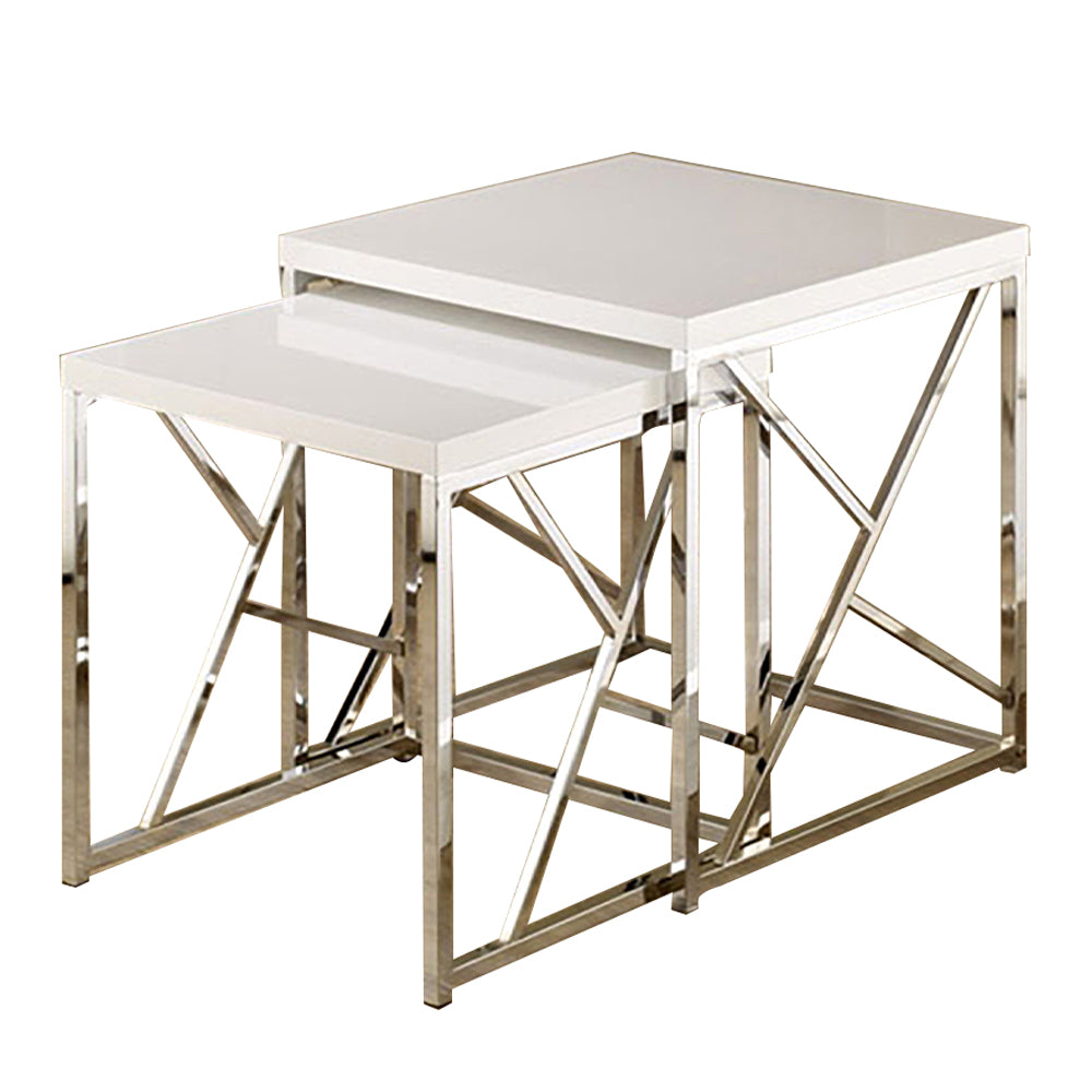 Atticuss III Nesting Table with White Tops Large and chorme legs