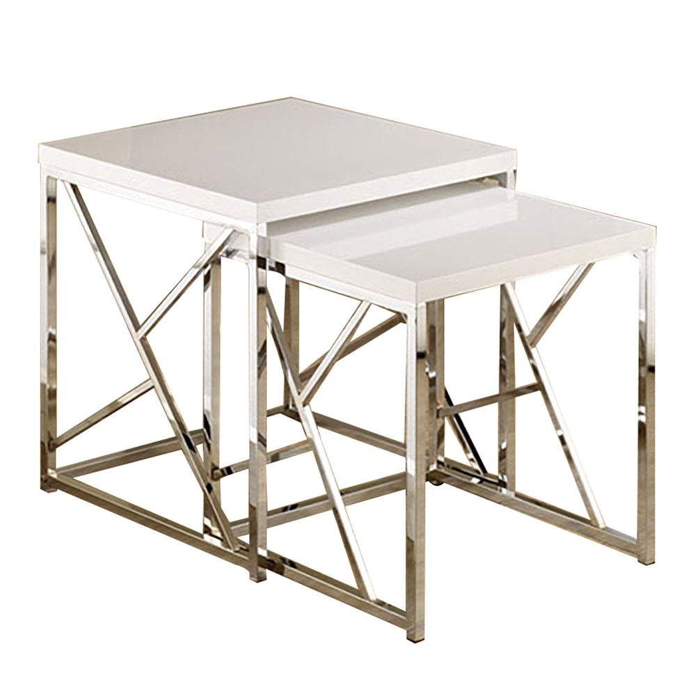 Atticuss III Nesting Table with White Tops Large and chorme legs