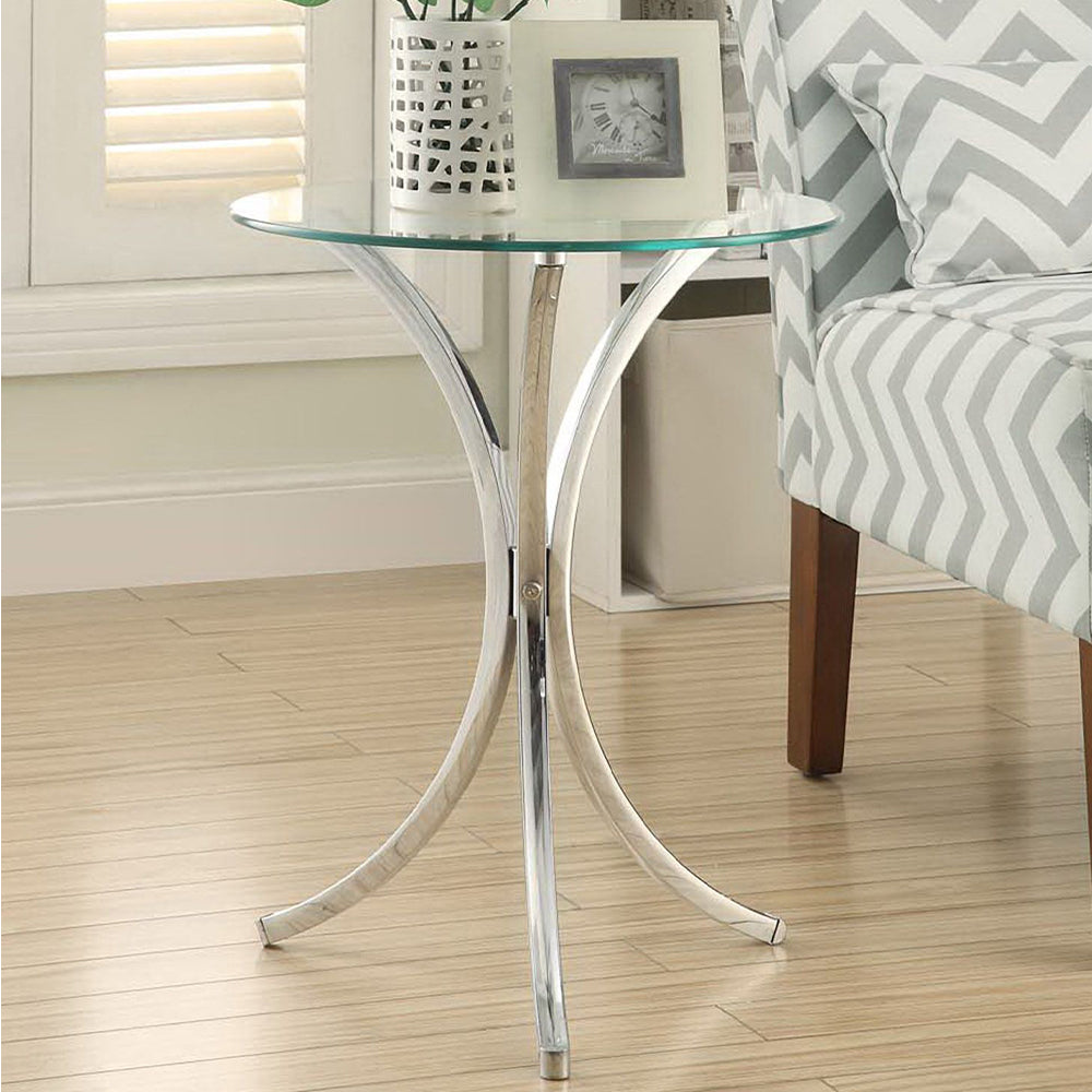 Ezrra I Glass Side Table, Chrome Plated Base