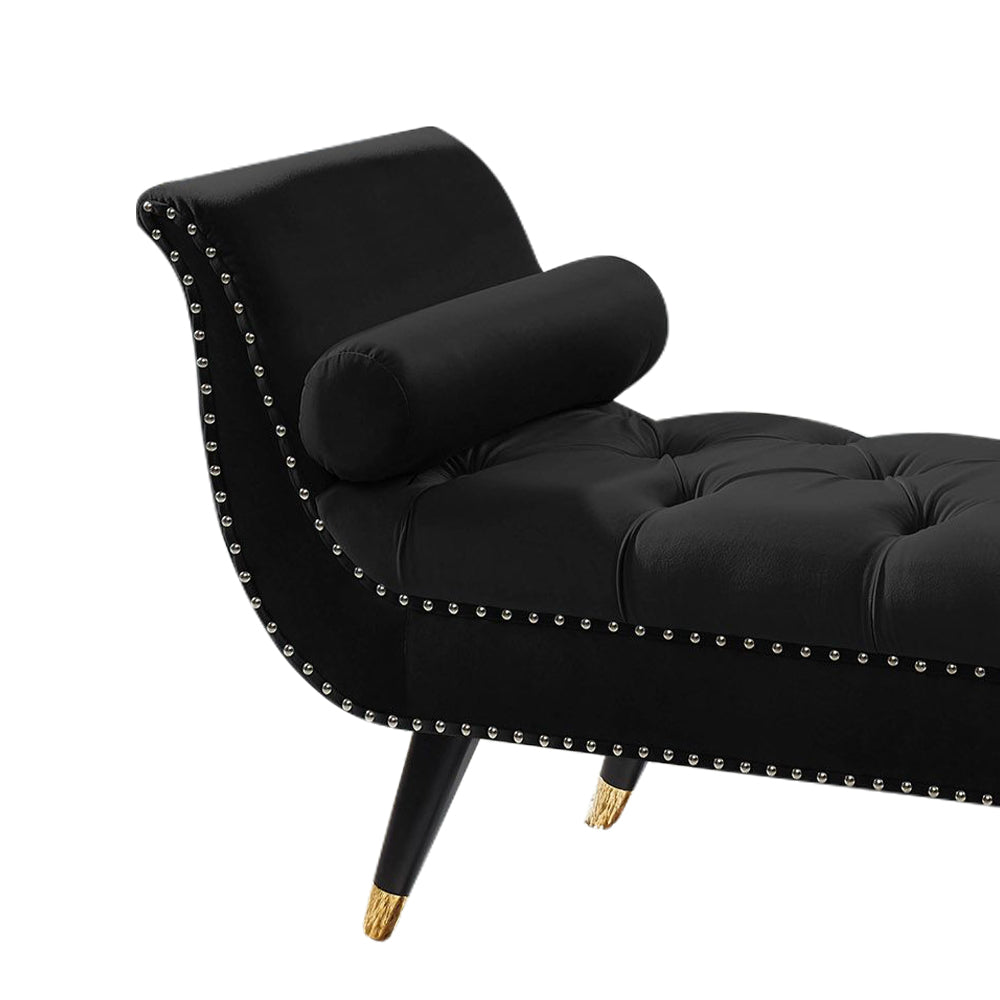 Sorren Black Velvet Arm Bench with 2 pillows