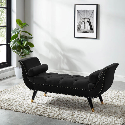 Sorren Black Velvet Arm Bench with 2 pillows