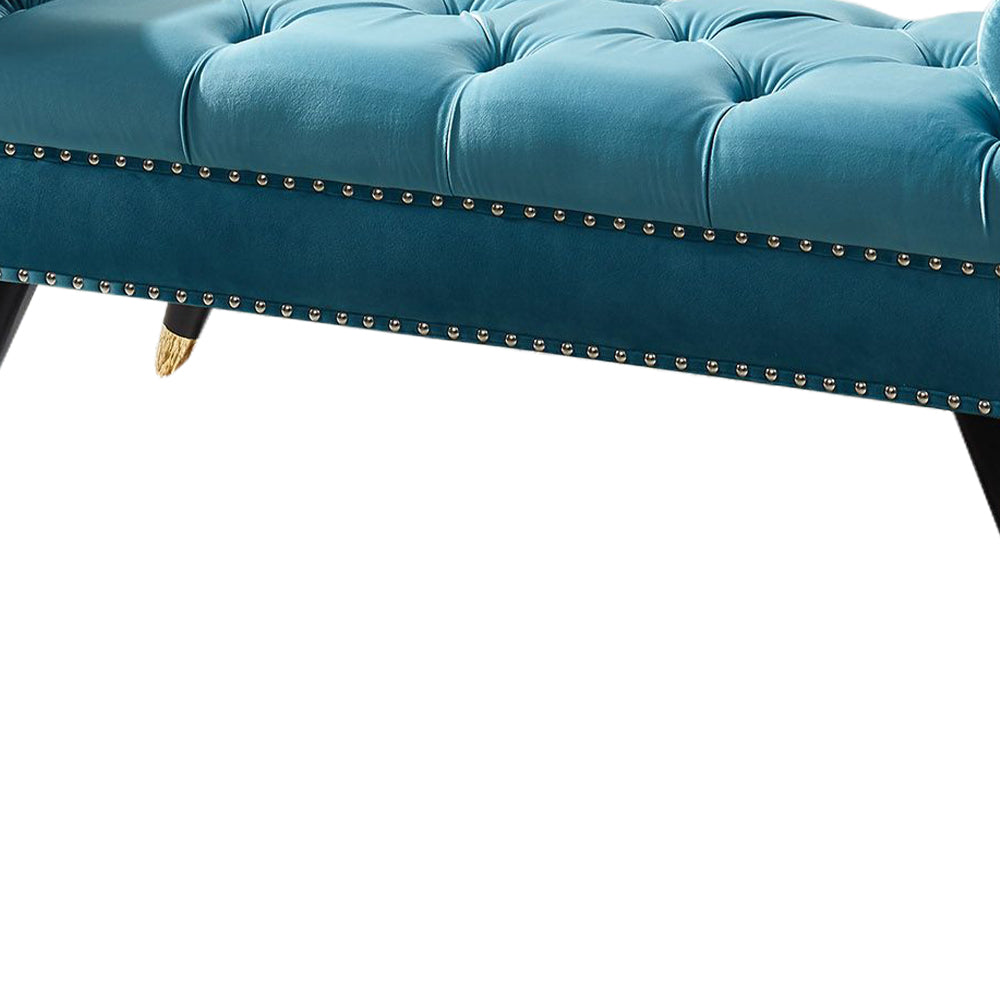 Sorren I Blue Velvet Arm Bench with 2 pillows