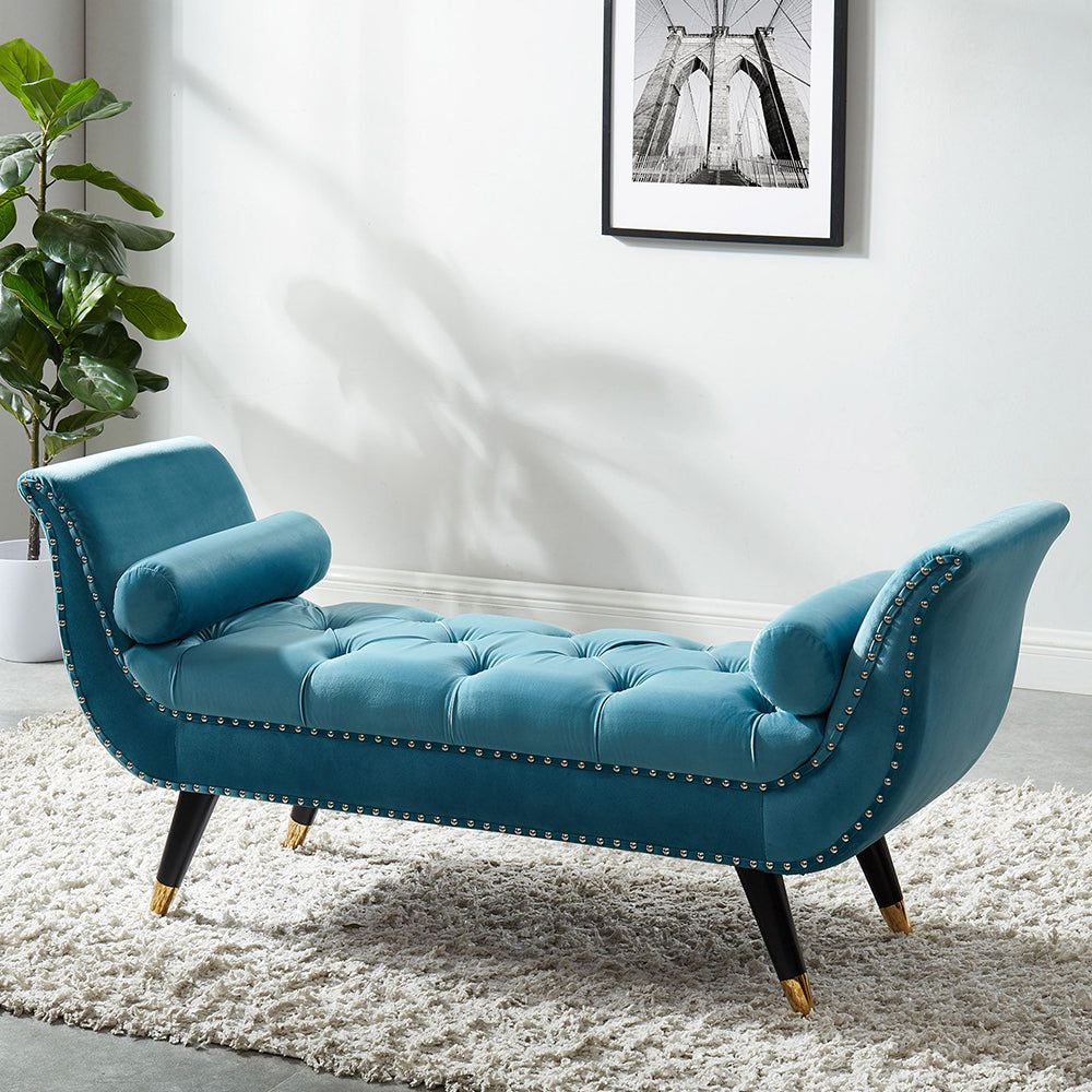 Sorren III Pink Velvet Arm Bench with 2 pillows