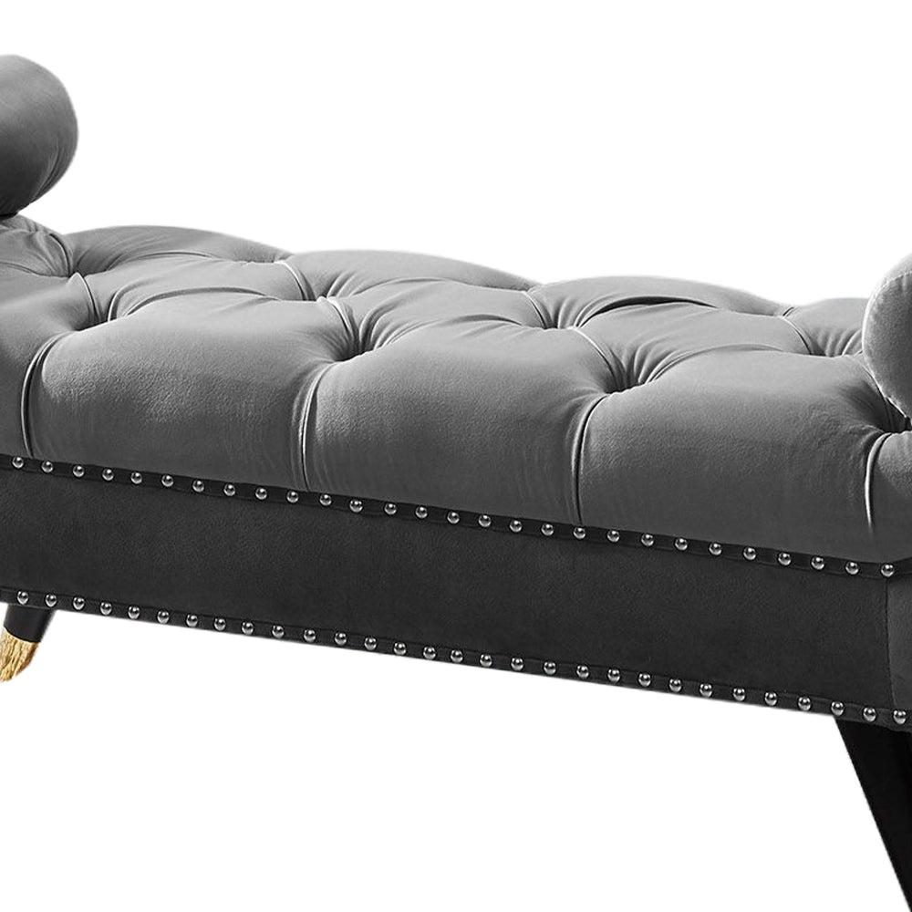 Sorren II Gray Velvet Arm Bench with 2 pillows