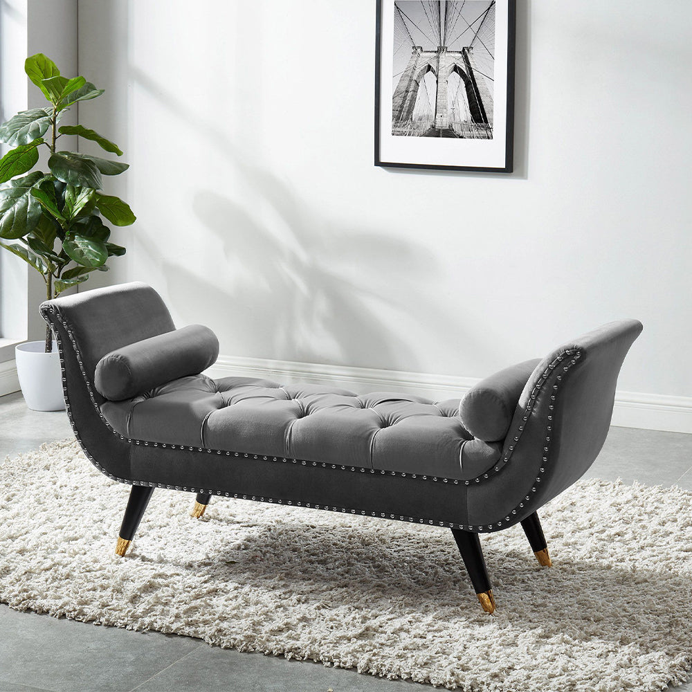 Sorren I Blue Velvet Arm Bench with 2 pillows