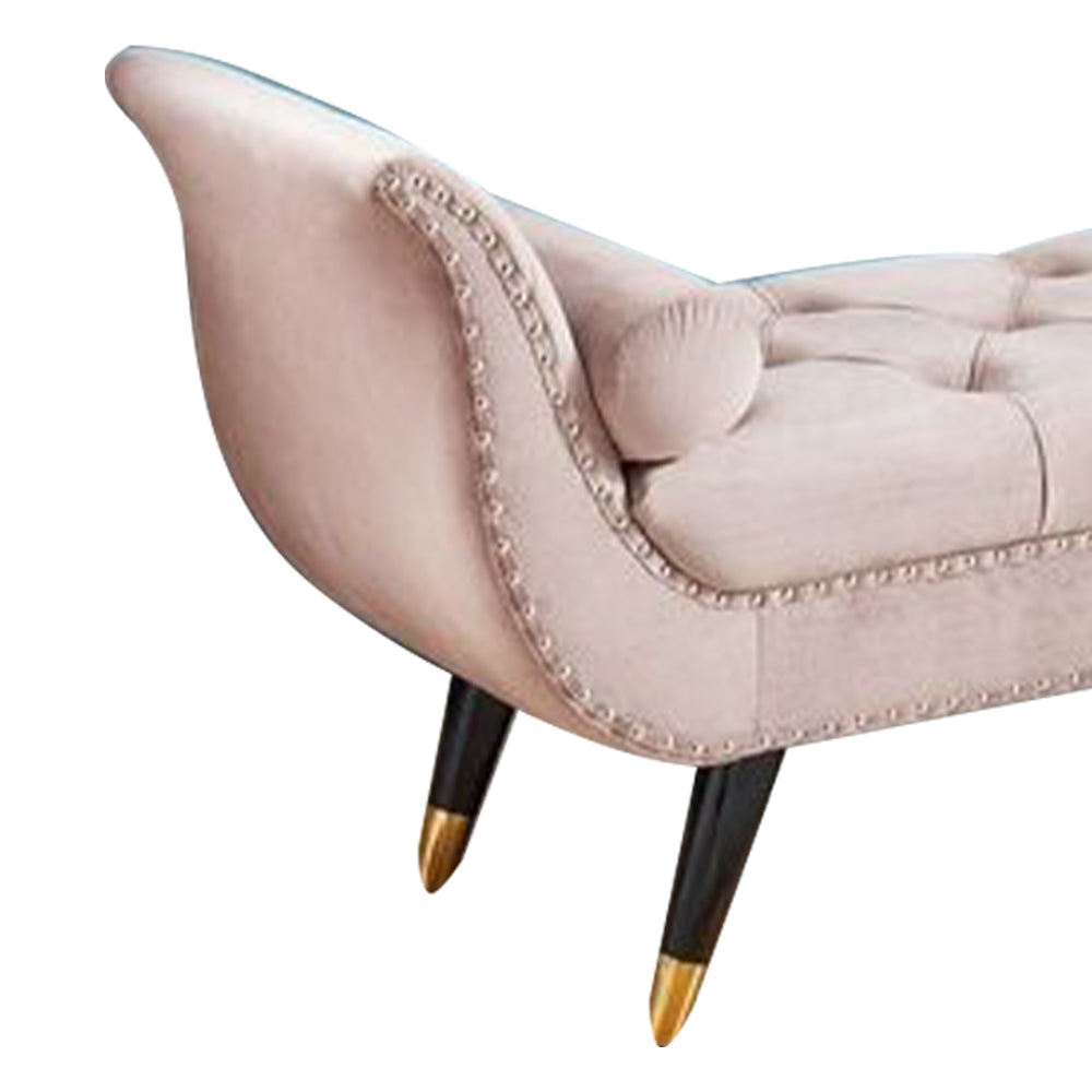 Sorren III Pink Velvet Arm Bench with 2 pillows