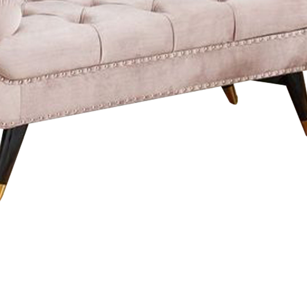 Sorren III Pink Velvet Arm Bench with 2 pillows