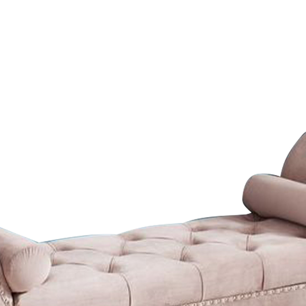 Sorren III Pink Velvet Arm Bench with 2 pillows