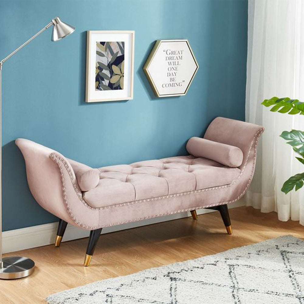 Sorren I Blue Velvet Arm Bench with 2 pillows