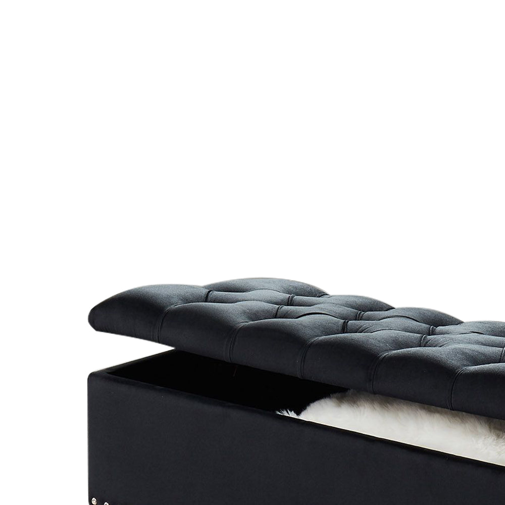 Thedoree Black Velvet Storage Bench with metal legs