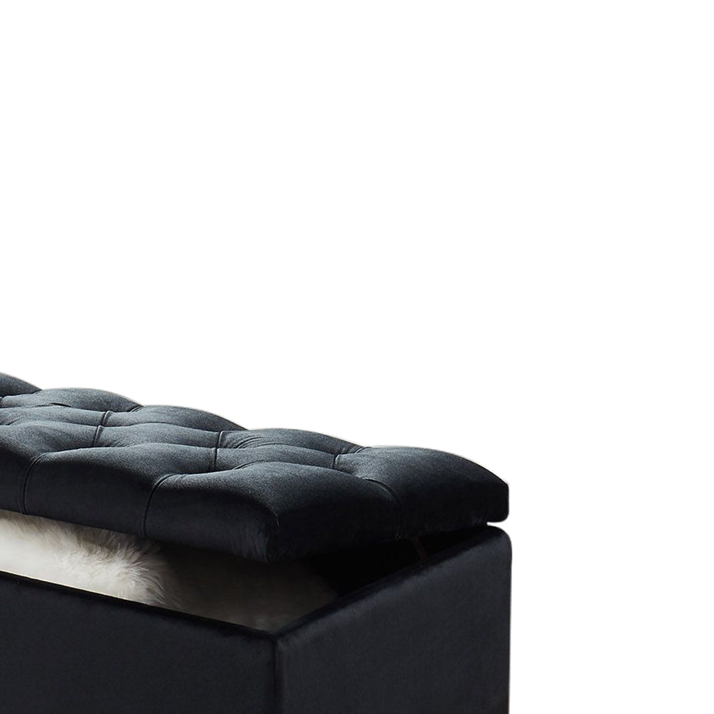 Thedoree Black Velvet Storage Bench with metal legs