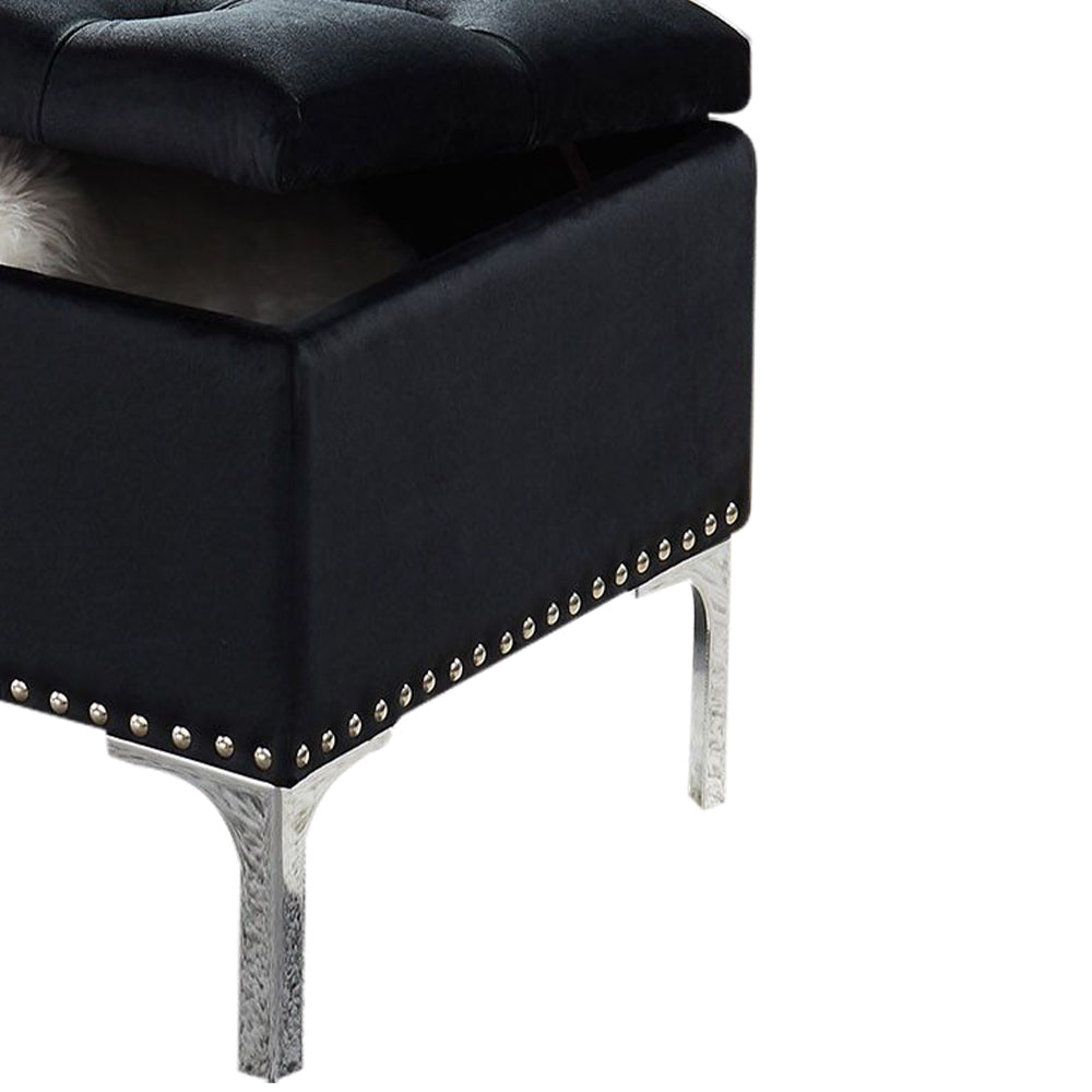 Thedoree Black Velvet Storage Bench with metal legs