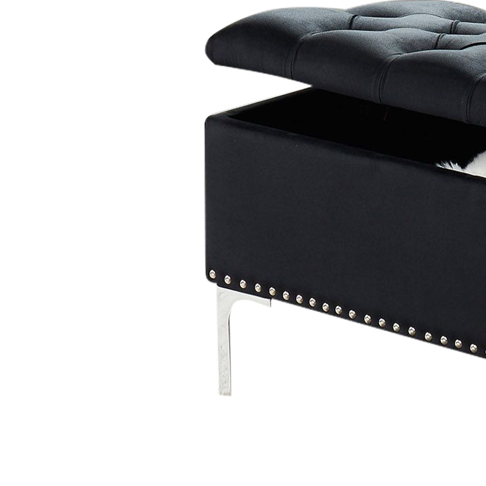 Thedoree Black Velvet Storage Bench with metal legs