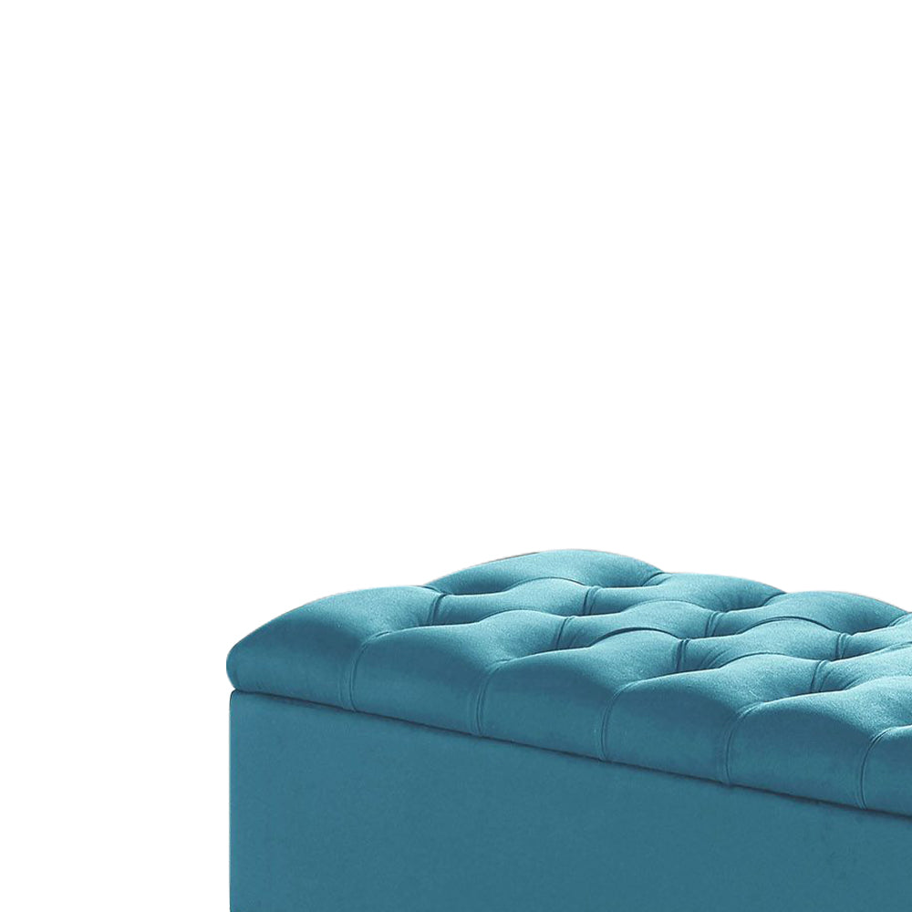 Thedoree I Blue Velvet Storage Bench with metal legs