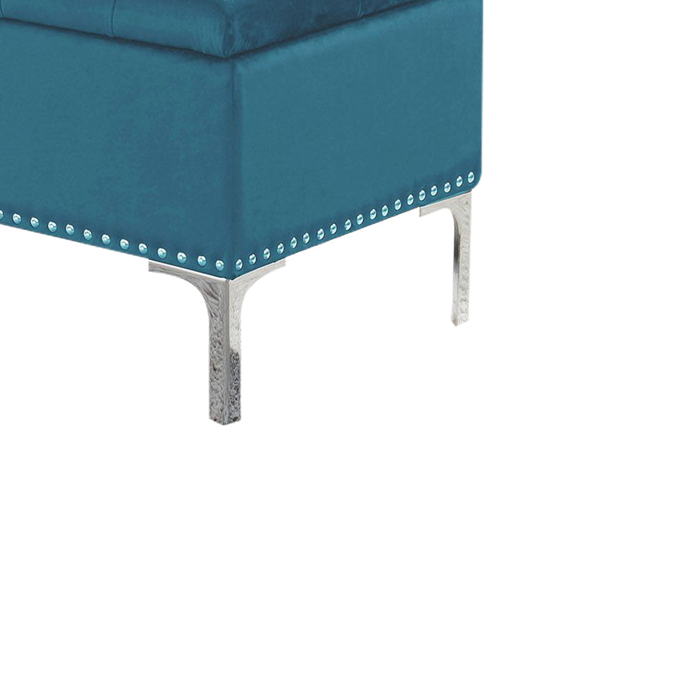 Thedoree I Blue Velvet Storage Bench with metal legs