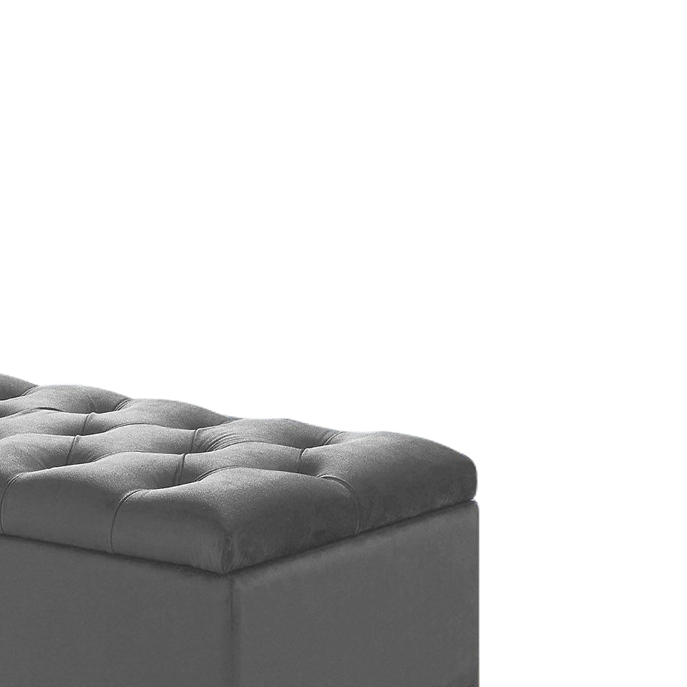 Thedoree II Gray Velvet Storage Bench with metal legs