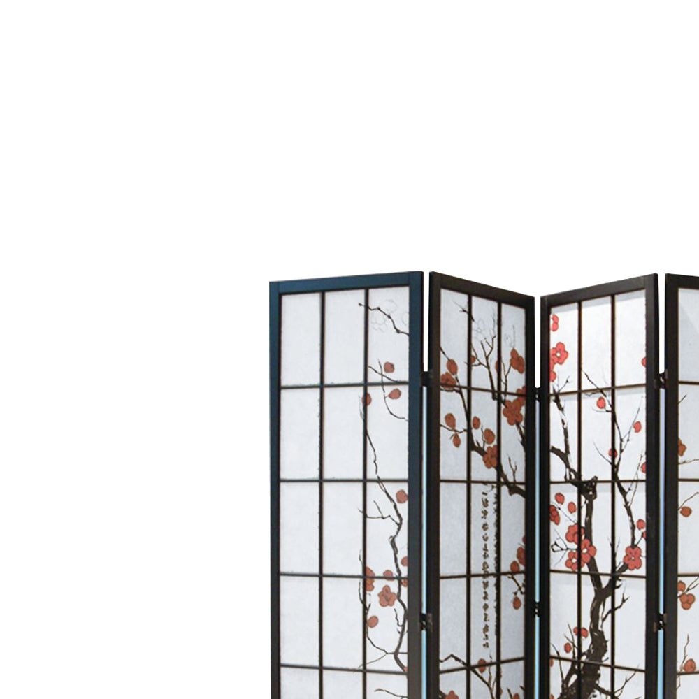 Greysenn Black 4 panel shoji Screen with Plum Blossom prints