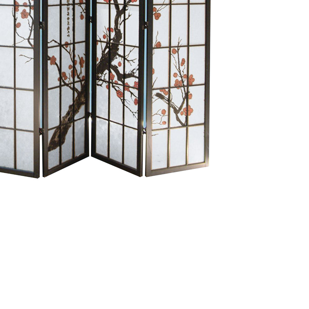 Greysenn Black 4 panel shoji Screen with Plum Blossom prints