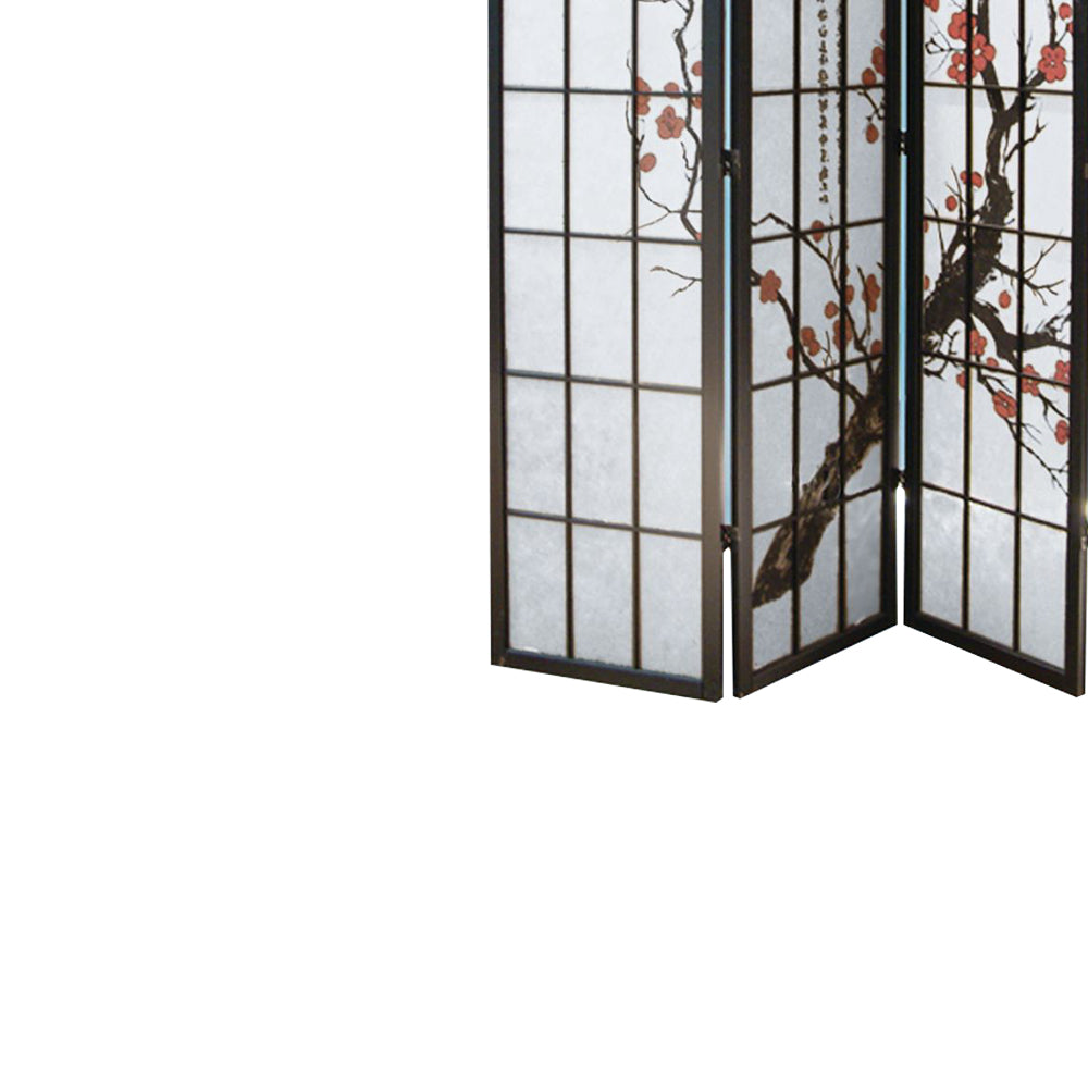 Greysenn Black 4 panel shoji Screen with Plum Blossom prints