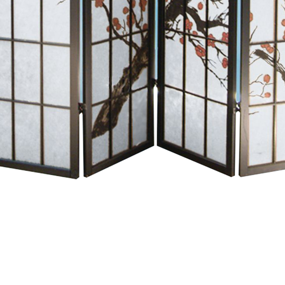 Greysenn Black 4 panel shoji Screen with Plum Blossom prints