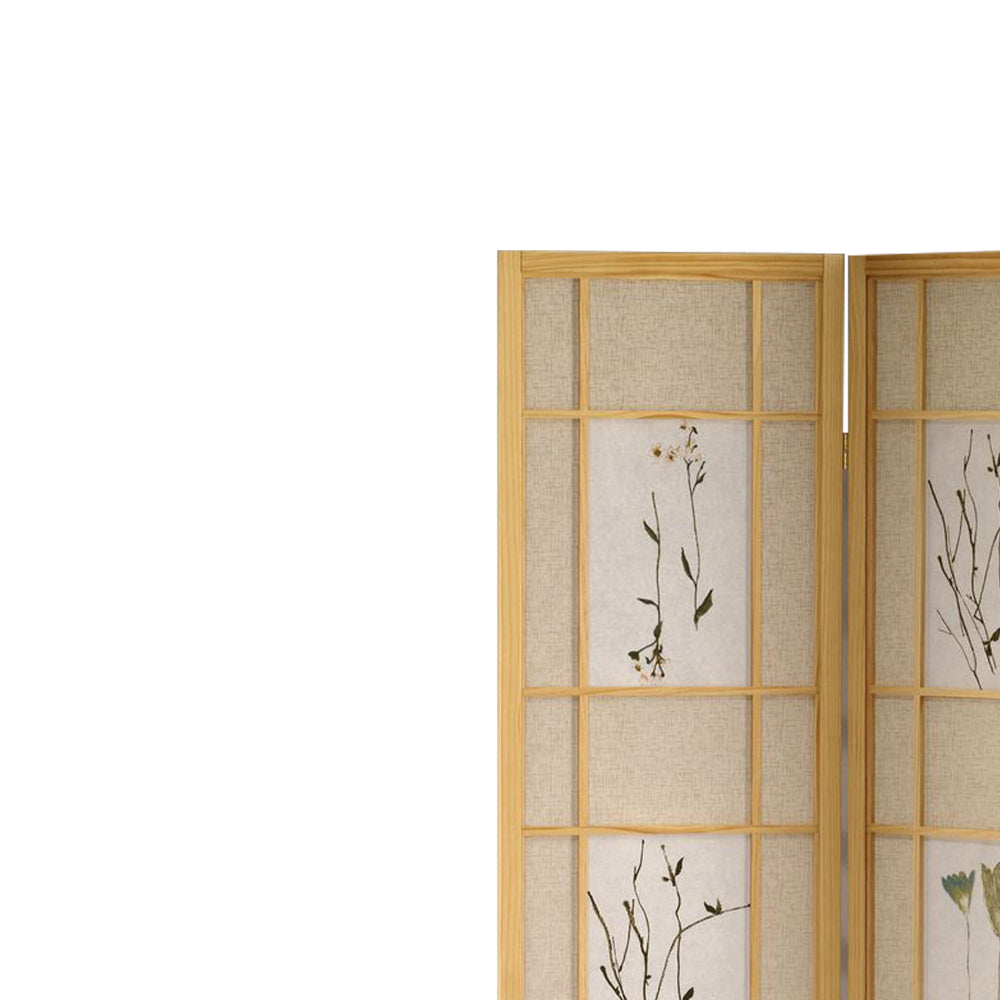 Wren Natural 3 panel shoji Screen with Floral Prints