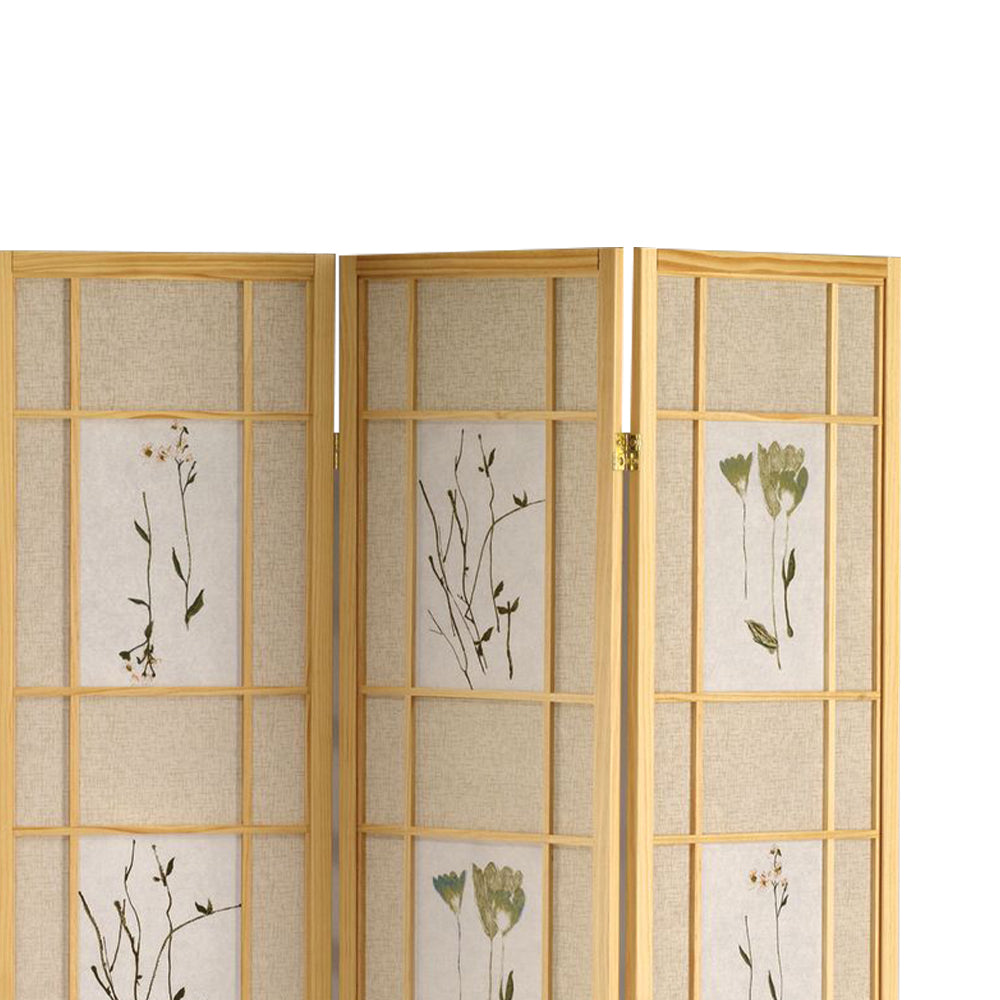 Wren Natural 3 panel shoji Screen with Floral Prints