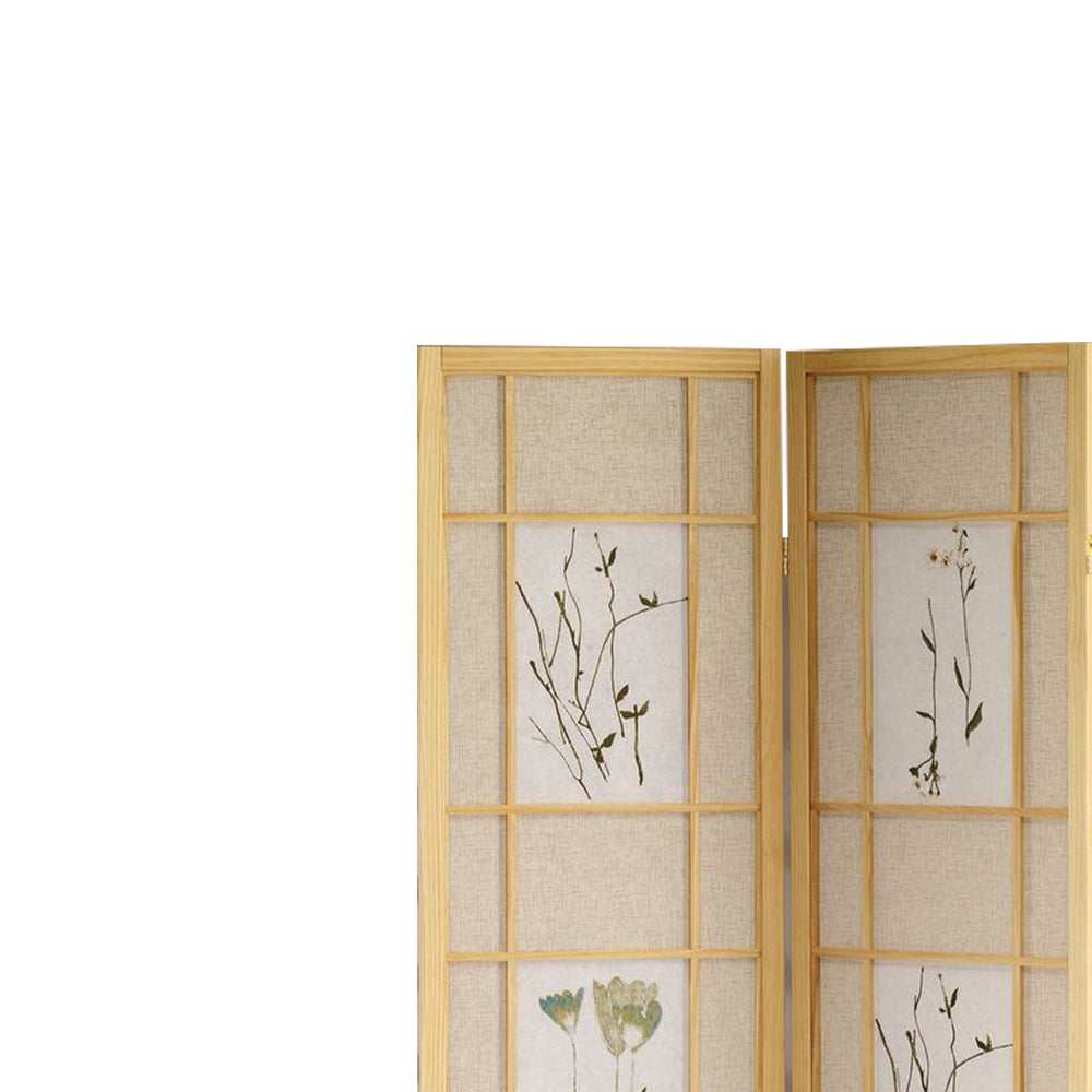 Wren I Natural 4 panel shoji Screen with Floral Prints