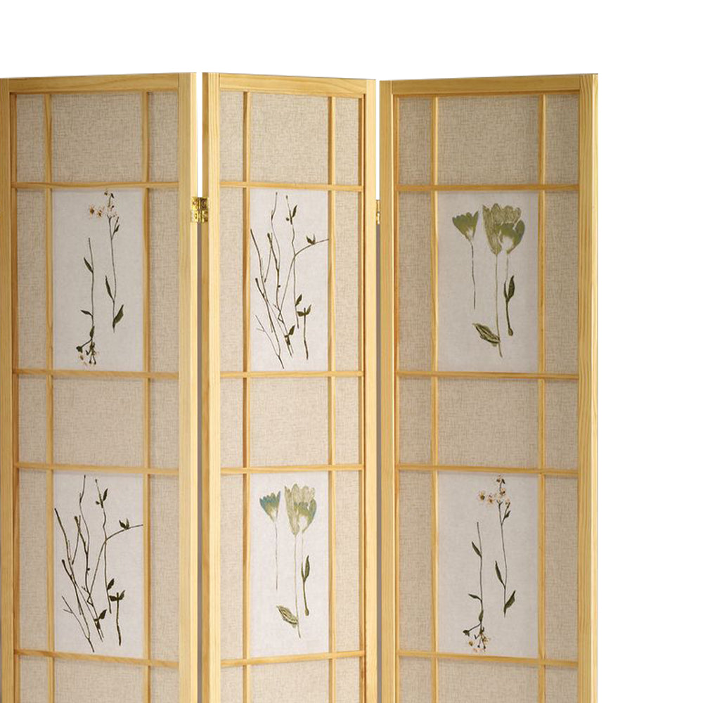 Wren I Natural 4 panel shoji Screen with Floral Prints