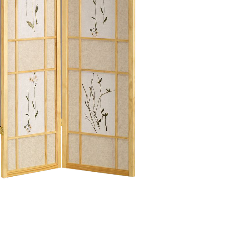 Wren I Natural 4 panel shoji Screen with Floral Prints