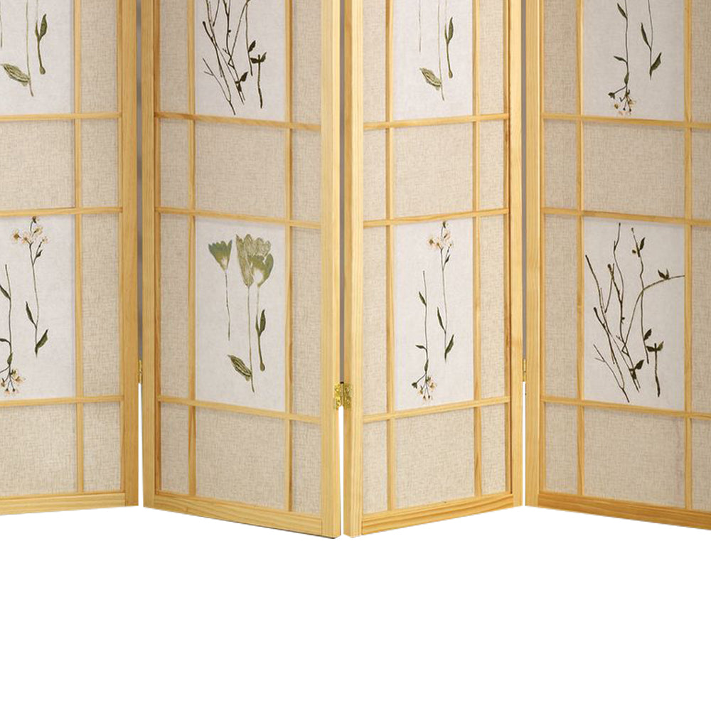 Wren I Natural 4 panel shoji Screen with Floral Prints