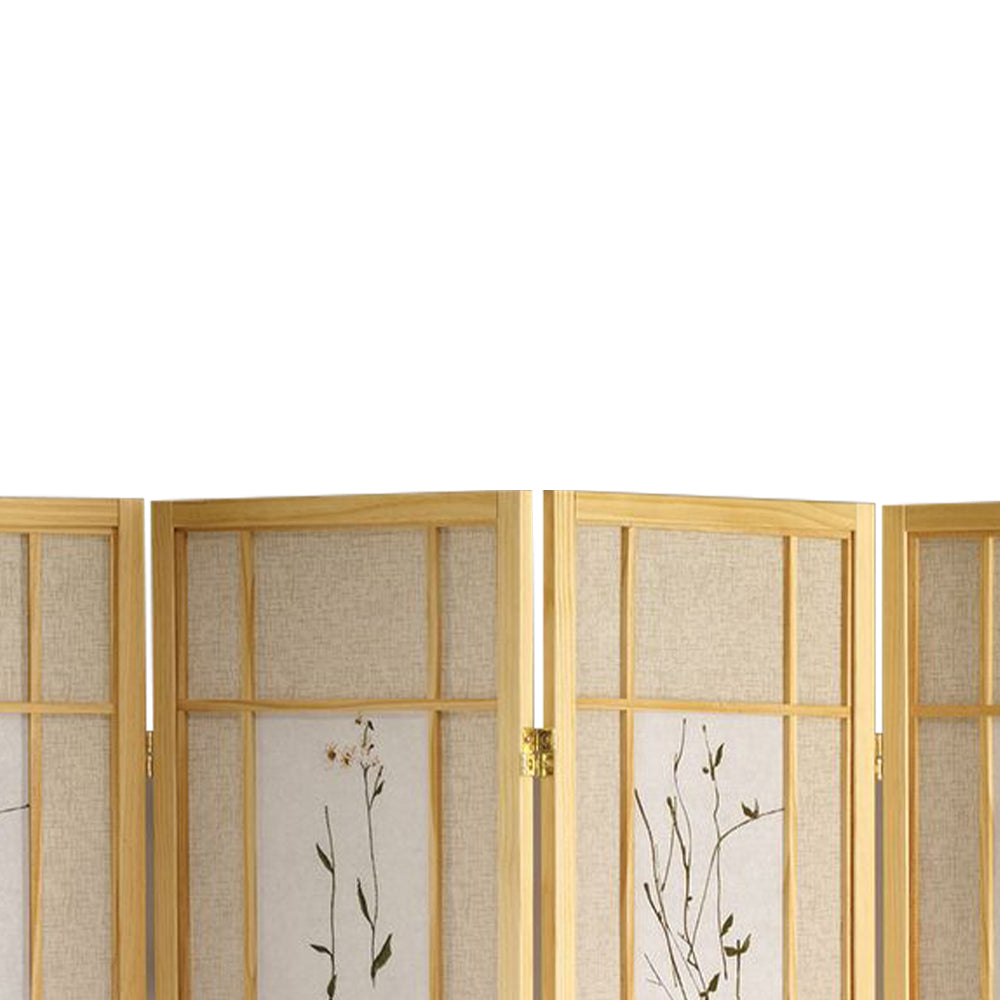 Wren I Natural 4 panel shoji Screen with Floral Prints