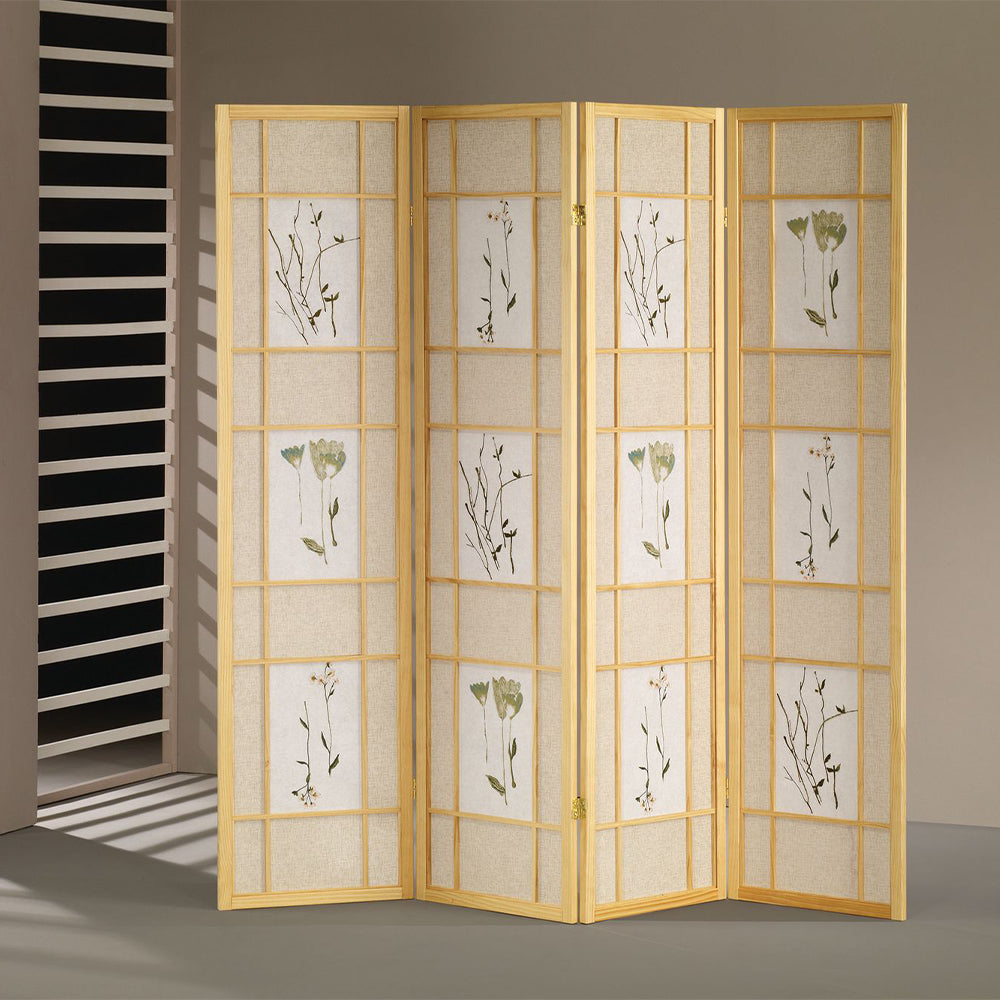 Wren Natural 3 panel shoji Screen with Floral Prints