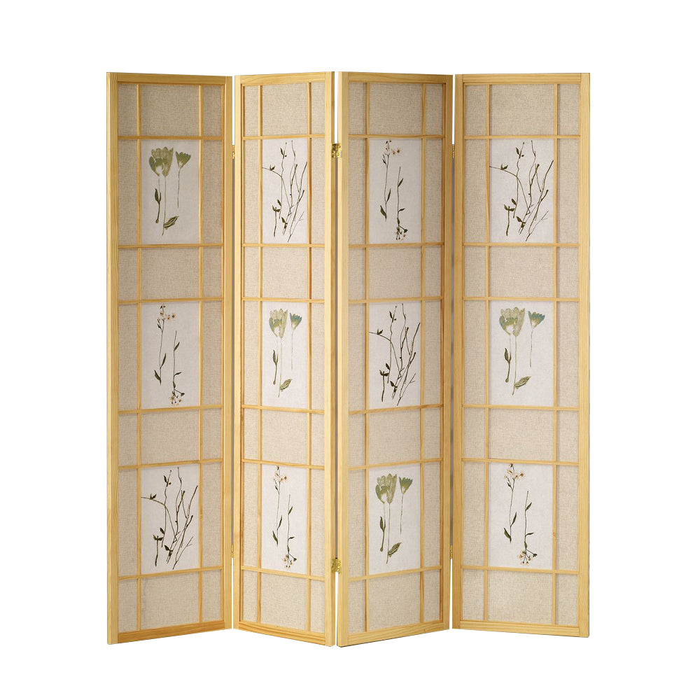 Wren I Natural 4 panel shoji Screen with Floral Prints