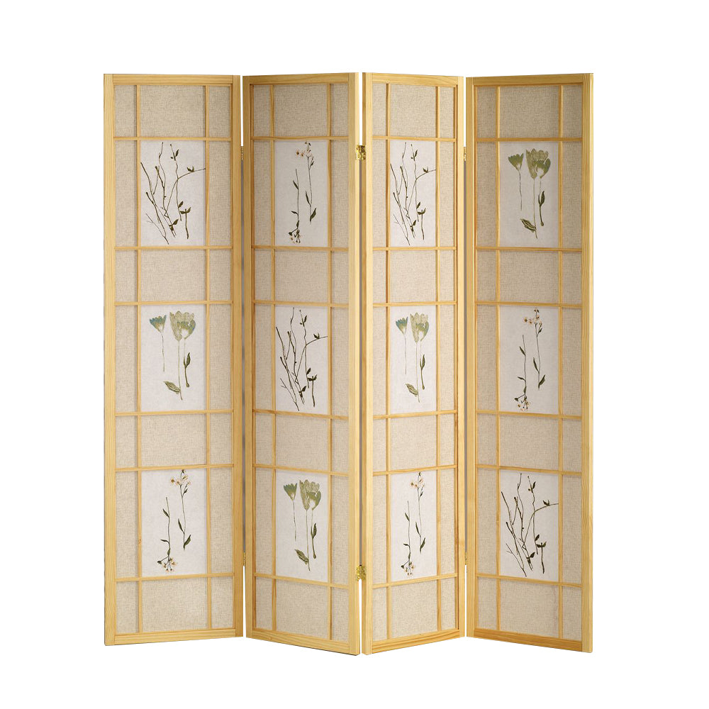 Wren I Natural 4 panel shoji Screen with Floral Prints