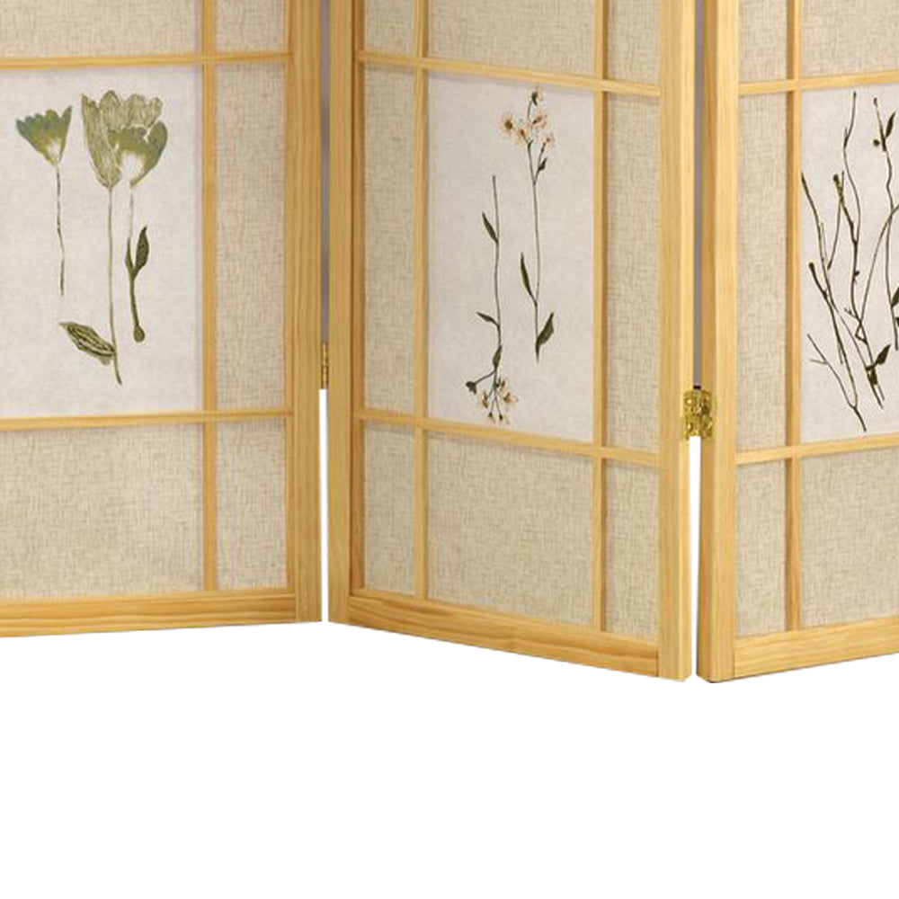 Wren Natural 3 panel shoji Screen with Floral Prints